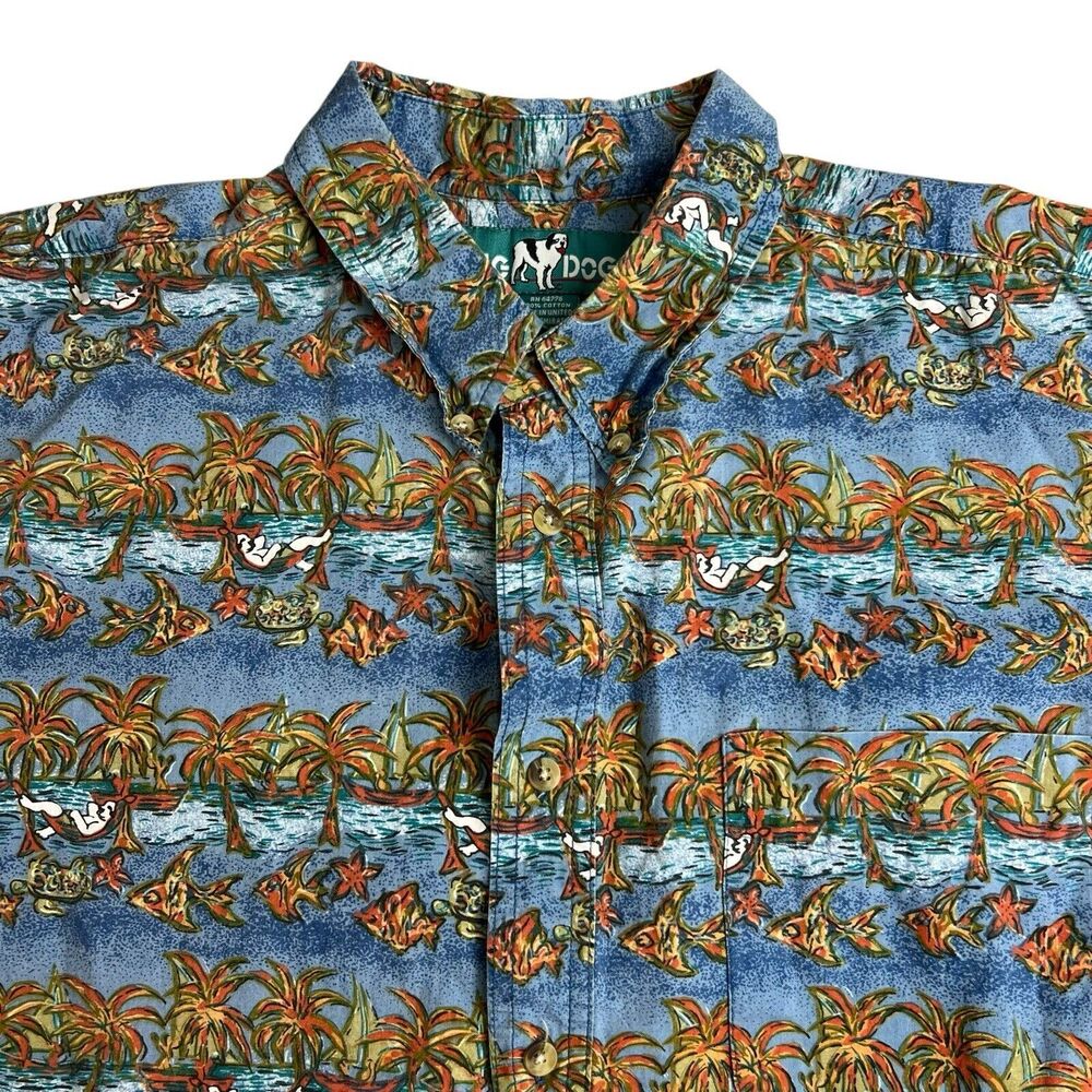 Big Dogs Mens Large Tropical Floral Short Sleeve‎ Button Down Shirt